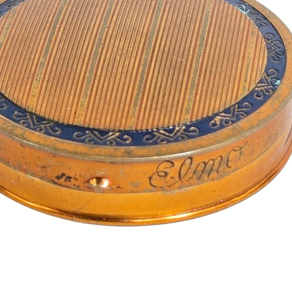 Vtg‎ Elmo PA Makeup Brass Compact Blush 40s Bright Pink Color Mirror Half Full